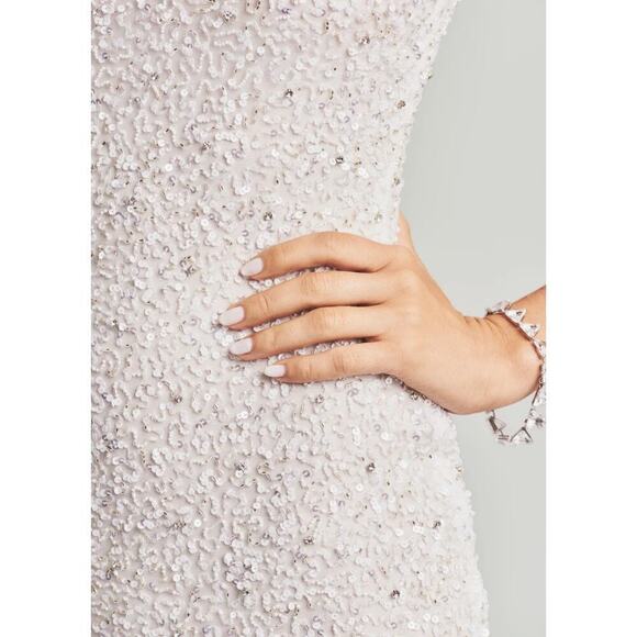 Retrofete Billie Dress Sleeveless Sequin Bodycon Knee Length Crystal White NWT M - Picture 4 of 16